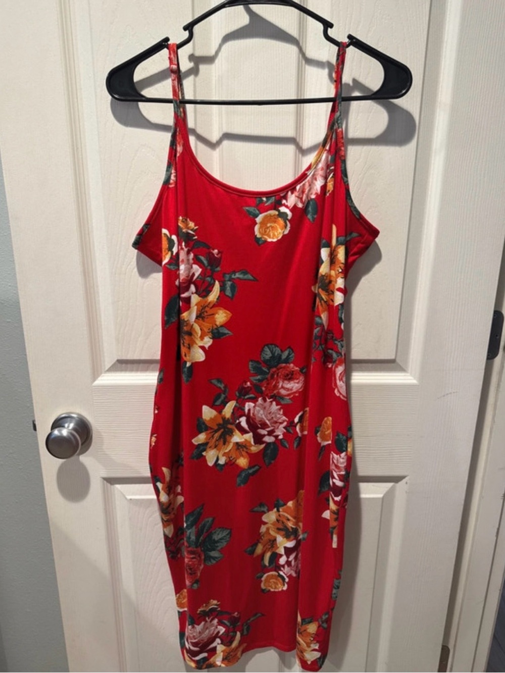 Fashion Nova Red Floral Midi Slip Dress